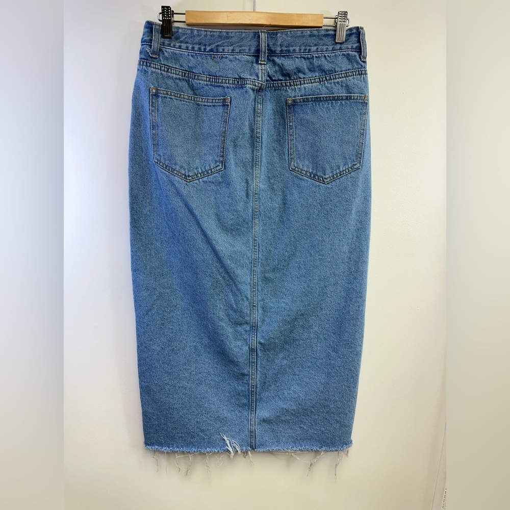 SHEIN Overlap Waist Split Thigh Denim Maxi Skirt Medium Wash Size Large - Picture 2 of 10